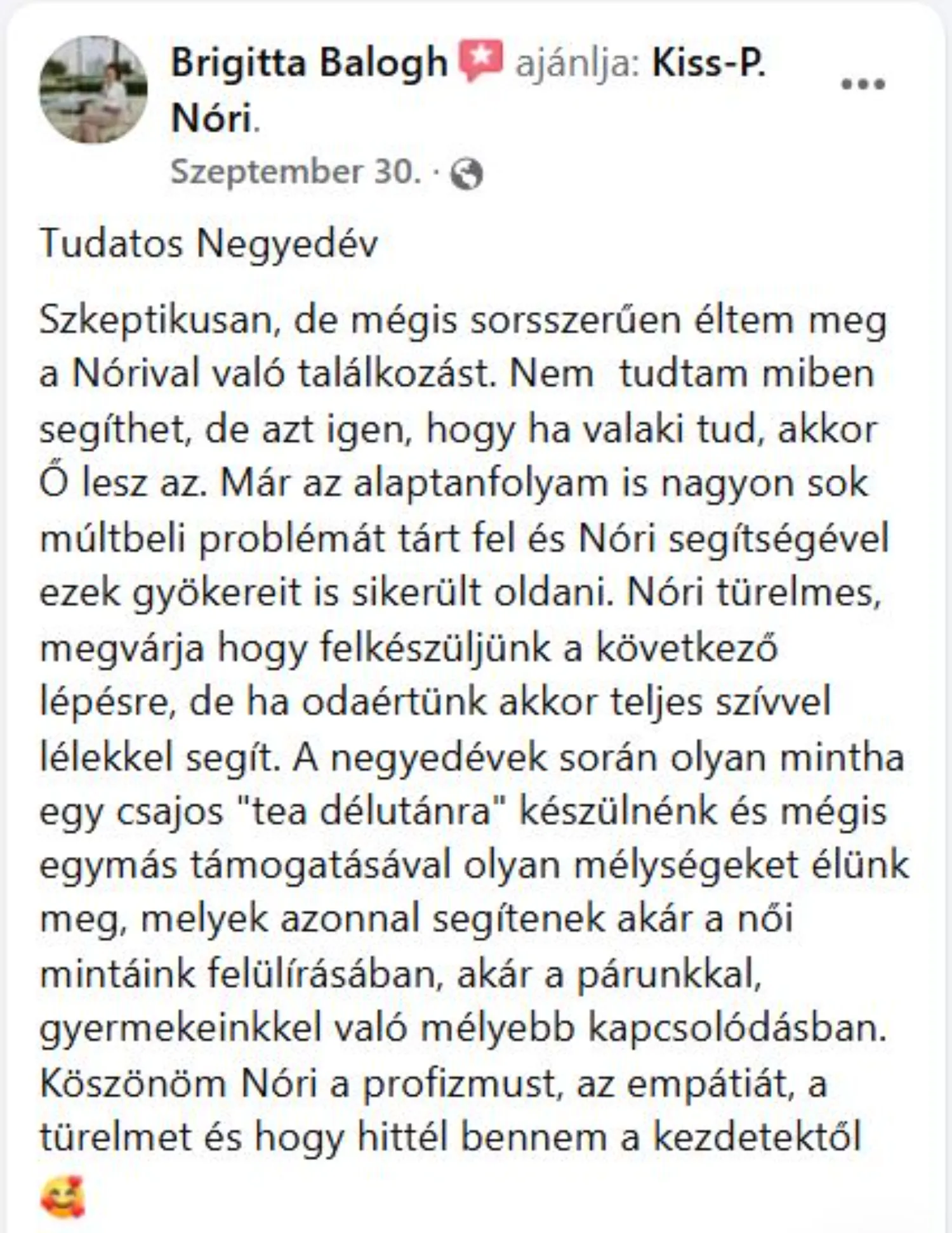 Ügyfélvisszajelzés a Tudatos Negyedév utánkövetésről – mély önismereti és párkapcsolati változások